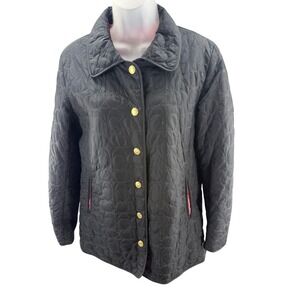 Coach Womens Black Signature C Quilted Jacket Gold Snap Pink Lining‎ Small